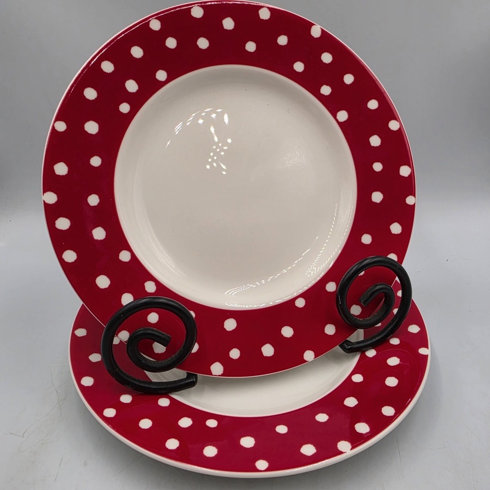 Lenox Kate Spade Primrose Drive Red Dot Accent Salad Plates 9.5" New Set Of 2